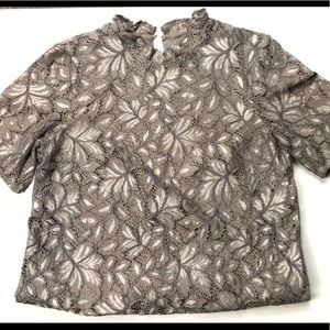 Taupe top with Lacey leaf pattern